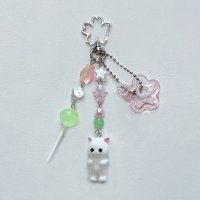 Handmade kawaii cat keychain pink bag charm y2k gift original design