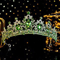 Shimmering Green Bridal Crown Baroque Crystal Children's Performance Tiara Alloy blades Rhinestones Hair Band Headpieces