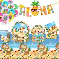 Summer Party Decoration Paper Plates Cups Napkins Aloha Banner for Hawaiian Love Summer Beach Birthday Party Tableware Supplies