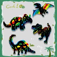 48 Pcs Dinosaur Scratch Art Set Rainbow Scratch Paper Kit with Wooden Styluses & Ribbons for Dinosaur Party Games and Room Decor