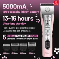 Fenice Sakura Pink Dog Hair Cutting Machine 5000mA Capacity Cordless LCD Screen Pet Dog Grooming Clipper Rechargeable Shaver Set