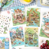 Mr.Paper 4 Packs Cute Cartoon Scene Stickers, Kawaii 3D House Teapot DIY Decorative Stickers for Scrapbooking, Journaling, Plann