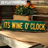 1pc 2D Flat Vintage Green Yellow Metal Tag Wall Sign It's Wine O Clock Rustic Bar Kitchen Farmhouse Wine Lover Decor