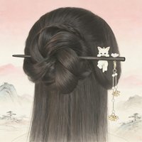 Cat Hair Chopsticks with Pearl Tassels Traditional Wooden Hair Clips with Lotus Pendant Hanfu Role-playing Hair Accessories