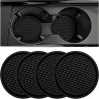 4-Piece Set Universal Car Cup Mat Anti-Slip Embedded Decorative Black Car Interior Accessories Set