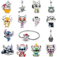 New Cute Blue Fox Rabbit Cartoon Necklace 925 Silver European Style Bracelet DIY Women's Charm Fashion Jewelry Gift