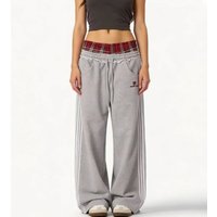 Women Men American Casual Sweatpants Side Bar Splicing Grid Loose Wide Leg Trendy Street Style Daily Wear