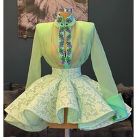 Mint Green Cocktail Dresses A-line Long Sleeves Short Mini Lace Beaded Homecoming Dresses Haute Couture Customized