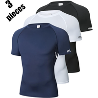 3 Piece Men Running Compression T-shirt Quick Dry Short Sleeve Sport Tees Gym Fitness Top Male Jogging Athletic Shirt Tops