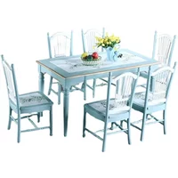American Pastoral Dining Tables and Chairs Set Small Apartment Home 6-Person Dining Table Furniture Painted Rice Table