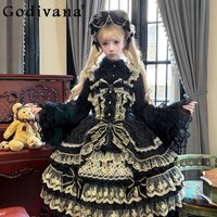 Original Cos Gothic Black Lolita Suspender Dress Jsk Women's Summer New Slim-Fit Sweet Bow Cake Dress Flower Wedding Dresses