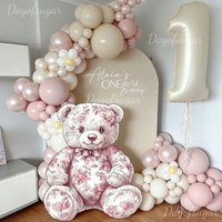 Flower Seamless Pattern Bear Cutout 18-36'' Mosaic Board Coquette Bow Vintage Floral Bear for Birthday Baby Shower Backdrop Deco
