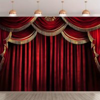 A luxurious red velvet stage curtain with golden edges, perfect for event backgrounds and perfect for celebrating