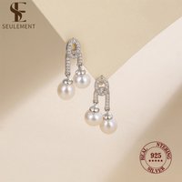 Seulement 925 Silver Double Freshwater Pearl Drop Earrings for Women Cubic Zirconia Dangle Earrings Fashion Party Jewelry Gift
