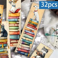 32pcs Bookmarks Set, Cat and Dog Reading Theme, Night Forest Style, Bird and Tree, Perfect for Teachers, Readers, Book Lovers
