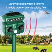Solar Ultrasonic Animal Repeller Outdoor Waterproof Cat Dog Fox Deterrent with LED Flash & Motion Sensor Garden Pest Device