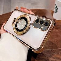 Luxury Plating Holder Phone Case For Samsung A17 A37 A57 A16 A36 A56 A15 A35 A55 A14 A54 Shockproof Silicone Stand Clear Cover