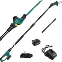 2-in-1 Kabelloser Teleskop-Heckenschneider & Astschere, Kabelloses Multigartenwerkzeug, 20V 4,0Ah Li-Ionen-Akku/Ladegerät, Mehrwinkel-Funktion