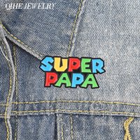 Super Papa Cartoon Enamel Pin Retro Video Game Colorful Letter Metal Brooch Lapel Bags Badge Father's Day Jewelry Gift for Dad