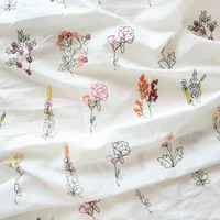 145x50cm 40s Summer Breeze White Cotton Voile Poplin Fabric with Hand-Embroidered Flowers for Dressmaking Sewing Cloth