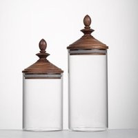 High Borosilicate Glass Jar Coffee Bean Storage Tank Black Walnut Wooden Lid Glass Storage Tank Grain Dispenser Kitchen Supplies