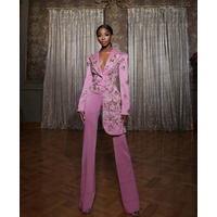Pink Women Suits Office Set Blazer+Pants Mother of the Guest Dresses Irregular Hem Applique Beads Jacket 2 Pieces Customized