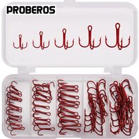50Pcs Fishing Treble Hooks Kit High Carbon Steel Hooks Strong Sharp Round Bend for Lures Baits Saltwater Freshwater Fishing