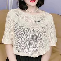 Women's Knitted Hollow Cotton Shawl Scarf Blouse Summer Autumn Elegant Ladies Sun Protection Cloak Smock