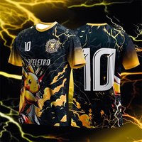 Summer 2026 Pokemon Pikachu "No. 10 Electric Team" Soccer Co-themed 3D Printed Breathable Quick Drying T-shirt Adult Parent Top