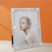 7-Inch Metallic Plated Picture Frame with Sparkling Crystals Stylish Glass Photo Frame for Wedding Children's Photos Wall Decor