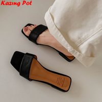 Krazing Pot Big Size 40 41 Cow Leather Chunky Heels Summer Mules Shoes Slingback Dating Slides Casual Party Modern Women Sandals