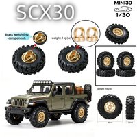 1/30 SCX30 0.7-inch All-Terrain Tire + Brass Wheel Hub Tire Mounting Kit for Ford Bronco, Jeep Wrangler K10.