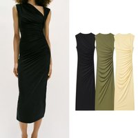 Women's/Ladies' Dress, Party Dress, Pleated, Sleeveless, Asymmetric, Elegant, Black Slim Fit, Long, 2026 Spring/Summer New Style