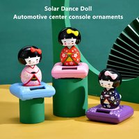 1PC NEW Solar Powered Japanese-Style Doll Car Ornament Kimono Girl Shaking Head Nod Head Cartoon Doll Dashboard Cute Car Decor