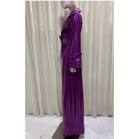 Spring Autumn Extra Long Shiny Reflective Soft Thin Bright Purple Faux Leather Coat Women Luxury Designer Floor Length Clothes