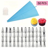 50PCS Piping Bags Cake Decorating Tools Kit Reusable Silicone Pastry Bag Stainless Steel Nozzle Piping Nozzles DIY Baking Tools