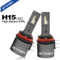 BEVINSEE 2x H15 LED Bulb 50W High Beam + 16W DRL Daytime Running Light Turbofan 6000K White H15 LED Auto Lamp Long Lifetime 12V