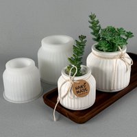 Round Stripe Flowerpot Silicone Mold DIY Concrete Cement Plaster Storage Box Candle Jar Casting Mould UV Epoxy Resin Craft Molds
