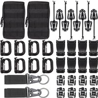 18/36 Pcs Tactical Backpack MOLLE Bag Attachments - D-Ring Locking Gear Clip Elastic Strings Strap Hydration Tube Clips Key Ring