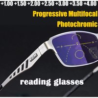 Lunettes de lecture multifocales photochromiques pour hommes, réglage 2025, lunettes d'affaires progressives Anti-rayons bleus, demi-monture + 1.0-3.5