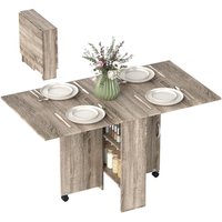 80140 cm Folding Dining Table for 46 People, Drop Leaf Table with 2Tier Shelves, Rolling Casters, for Small Spaces, Kitchen, Fl