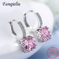Real 925 Sterling Silver Princess Square Crystal Drop Earrings For Women Fashion Jewelry New FQL21014