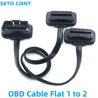 OBD Cable Flat Low Profile 16 Pin 8 Core 1 Male to 2 Female OBD2 Extension Cable Adapter with ON/OFF OBDII Splitter Cable 30CM