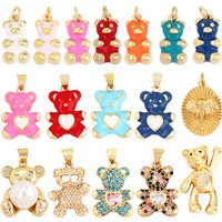 Cute Bear Charm Pendant,18K Gold Plated Cubic Zircon Pearl Animal Necklace Bracelet for Handmade Jewelry Accessories Supply M85