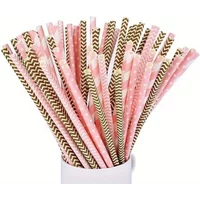 25 Pcs Stripe Paper Straws Disposable Drinking Straws Eco Friendly Party Supplies For Birthday Festival Event Decor