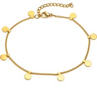 Disc Anklet Bracelet on Leg for Women, Coin Anklet Stainless Steel Chain Adjustable, Summer Beach Anklet Jewelry