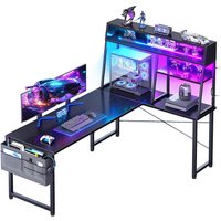 130×100 cm Reversible Corner Computer Desk with Display Shelves, PC Gaming Table with Storage Bag Black