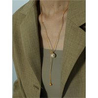 316L Stainless Steel Simplicity Pearl Pull Adjusting Charm Snake Chaint Necklaces For Women Fashion Jewelry Party Gift SAN789