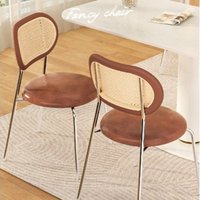 Vintage Esszimmerstuhl mit dickem Eisenrahmen und geflochtener Rückenlehne, rustikaler französischer Stil für Esszimmer, Küche, Café, Akzentmöbel in S