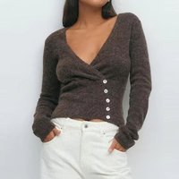 Stylish Versatile Short Cardigan Slim Fit Vintage Sexy Deep V Winter Knit Wear Fashion Casual Chic Fall Female Knitted Tops